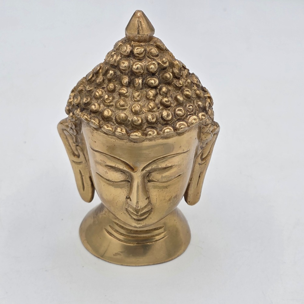 Vintage Brass Buddha Head Statue Figurine‎ Small Desk Shelf Decor